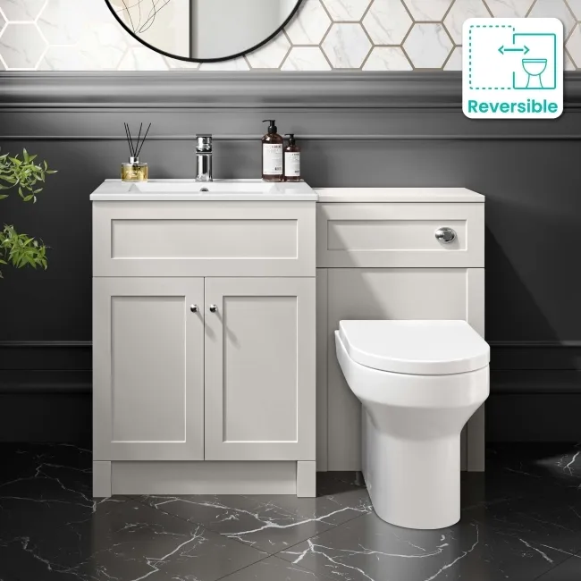 Milos Cotton White Combination Vanity Basin and Denver Toilet 1100mm - Chrome Handles