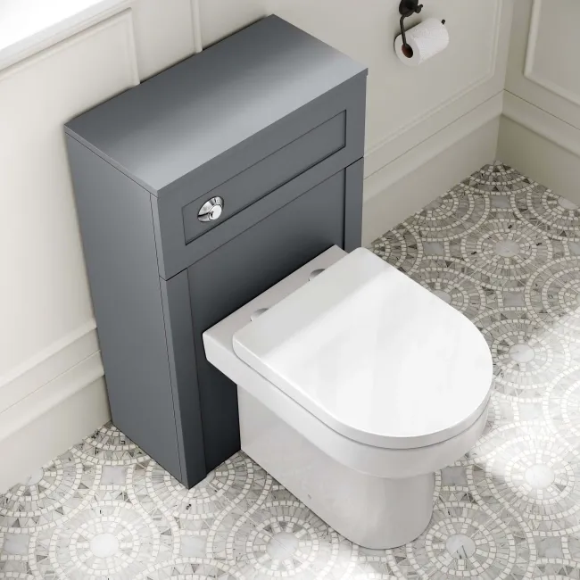Milos Fog Grey Combination Vanity Basin and Denver Toilet 1000mm - Chrome Handles