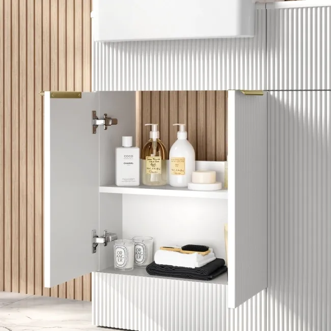 Sicily Fluted Coastal White Combination Vanity Basin and Aruba Toilet 1000mm - Brushed Brass Accents