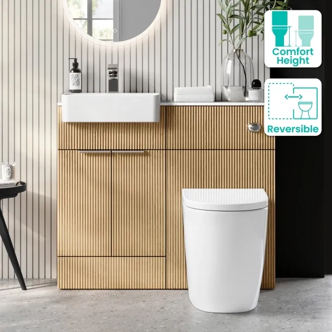 Sicily Fluted Country Oak Combination Vanity Basin with Marble Top & Utah Comfort Height Toilet 1000mm - Chrome Handles