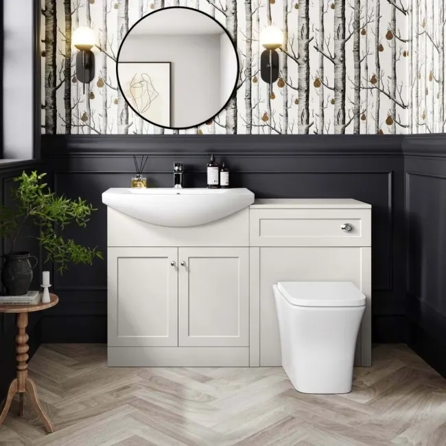 Capri Cotton White Combination Vanity Basin and Houston Toilet 1350mm - Chrome Handles