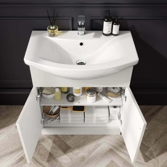 Capri Cotton White Combination Vanity Basin and Houston Toilet 1350mm - Chrome Handles
