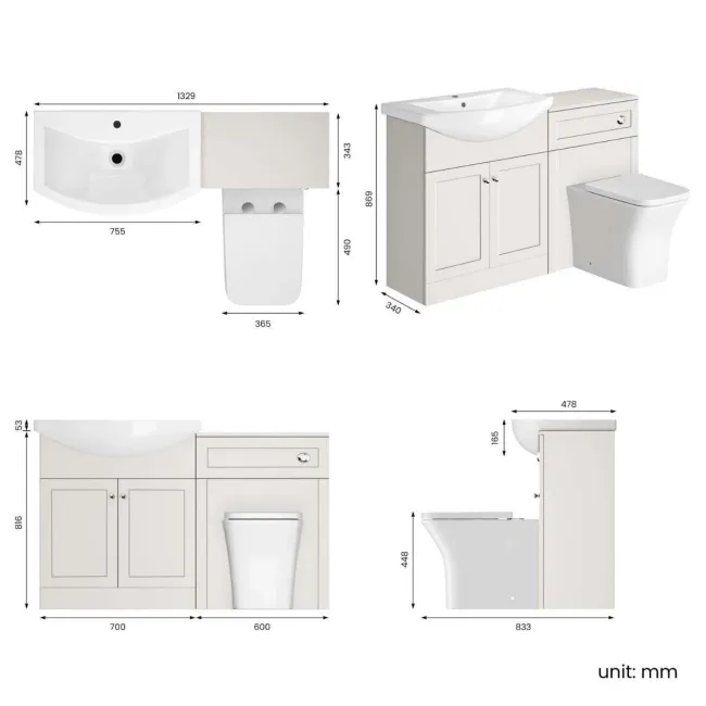 Capri Cotton White Combination Vanity Basin and Houston Toilet 1350mm - Chrome Handles