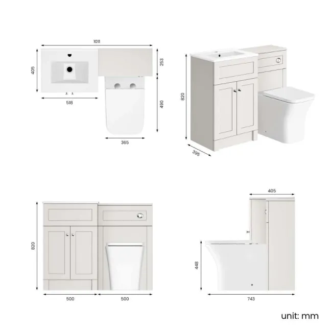 Milos Cotton White Combination Vanity Basin and Houston Toilet 1000mm - Chrome Handles