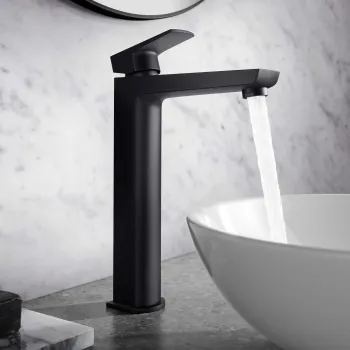 Soar Matt Black High Rise Basin Mixer Tap