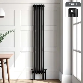 Athens Matt Black Triple Column Vertical Traditional Radiator 1800x290mm