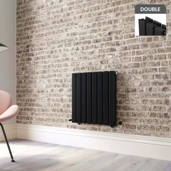 Faro Matt Black Double Flat Panel Horizontal Radiator 600x560mm