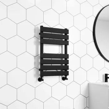 Santorini Matt Black Flat Panel Heated Towel Rail 650x400mm