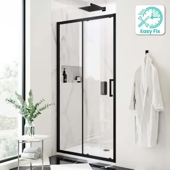 Hamburg Matt Black Easy Clean 8mm Sliding Shower Door 1100mm - Easy Fix Feature