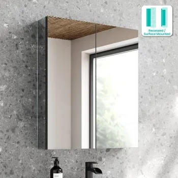Esme Matt Black Recessed Mirror Cabinet 700x600mm