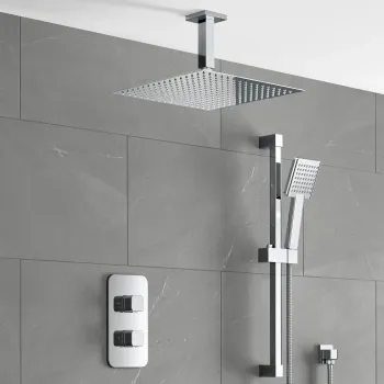Galway Premium Ceiling Chrome Square Thermostatic Shower Set - 300mm Head & Slider Shower