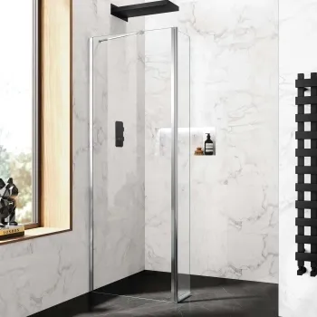 Copenhagen Easy Clean 8mm Wet Room Shower Glass 800mm & 250mm Pivotal Return Panel