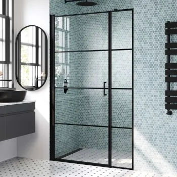 Toulon Matt Black Easy Clean 6mm Pivot Shower Door 1200mm