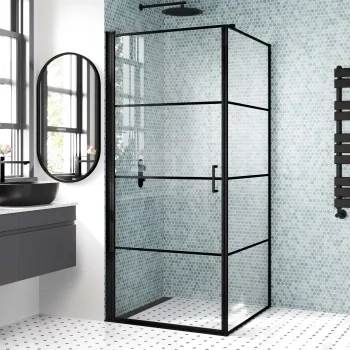 Toulon Matt Black Grid Easy Clean 6mm Pivot Shower Enclosure 900x900mm