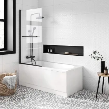 Stafford 1600x700 Shower Bath & 4mm Matt Black Screen with Rail