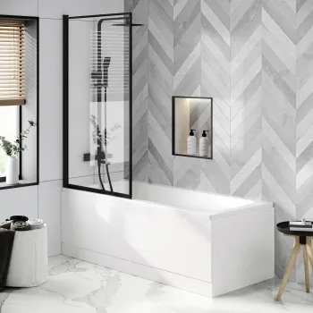 Hereford 1500x700 Square Shower Bath & 6mm Easy Clean Matt Black Framed Bath Screen