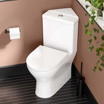 Orlando Rimless Fully Back to Wall Close Coupled Corner Toilet With Soft Close Seat