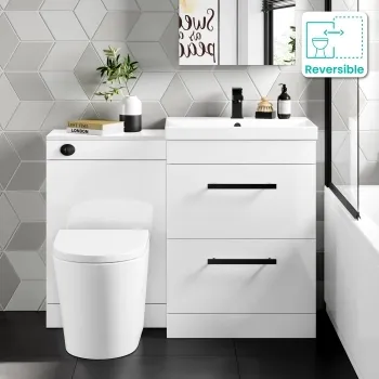 Avon Gloss White Combination Basin Drawer and Boston Toilet 1100mm - Black Accents
