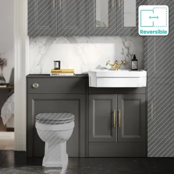 Monaco Graphite Grey Traditional Basin Vanity and Back To Wall Unit 1200mm (Excludes Pan & Cistern) - Brass Knurled Handles