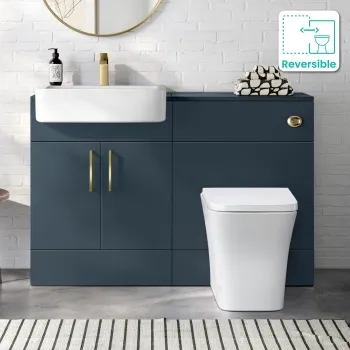 Harper Navy Blue Combination Vanity Basin and Houston Toilet 1200mm - Brushed Brass Accents