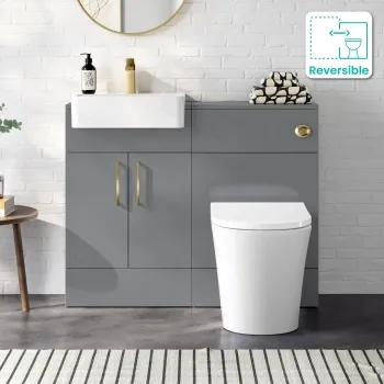 Harper Stone Grey Combination Vanity Basin & Tucson Toilet 1000mm - Brushed Brass Accents