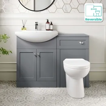 Capri Fog Grey Combination Vanity Basin and Austin Toilet 1150mm - Chrome Handles