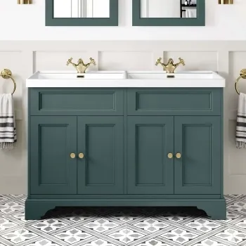 Lucia Midnight Green Double Basin Vanity 1200mm - Brushed Brass Accents