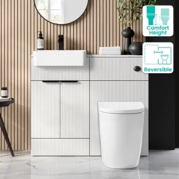 Sicily Fluted Coastal White Combination Vanity Basin with Marble Top & Utah Comfort Height Toilet 1000mm - Black Accents