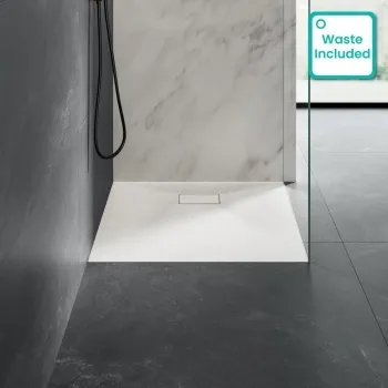 Berlin Square Matt White Slate Effect SMC Composite Shower Tray 800x800mm