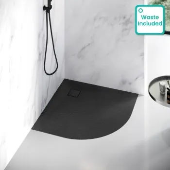 Berlin Quadrant Matt Black Slate Effect SMC Composite Shower Tray 900x900mm