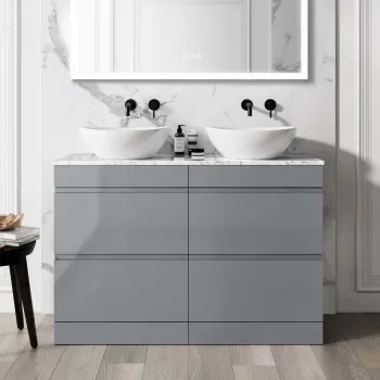 Trent Stone Grey Double Vanity Drawer with Marble Top & Oval Counter Top Basin 1200mm