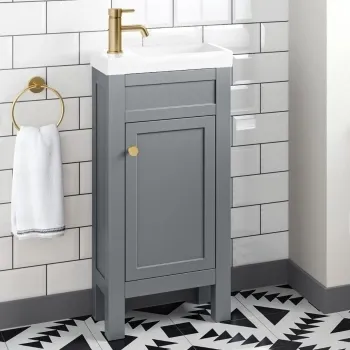Bermuda Dove Grey Cloakroom Basin Vanity 400mm - Brushed Brass Accents