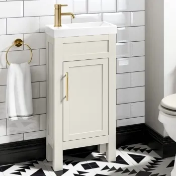 Bermuda Chalk White Cloakroom Basin Vanity 400mm - Brass Knurled Handles