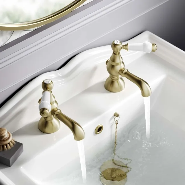 Beauly Traditional Brushed Brass Hot & Cold Basin Taps