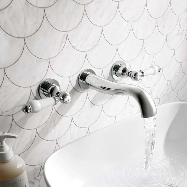 Beauly Traditional Chrome Wall Mounted Basin Mixer Tap