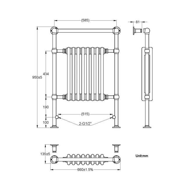 Gibraltar Slimline Large White Traditional Heated Towel Radiator (Flat Top Rail)