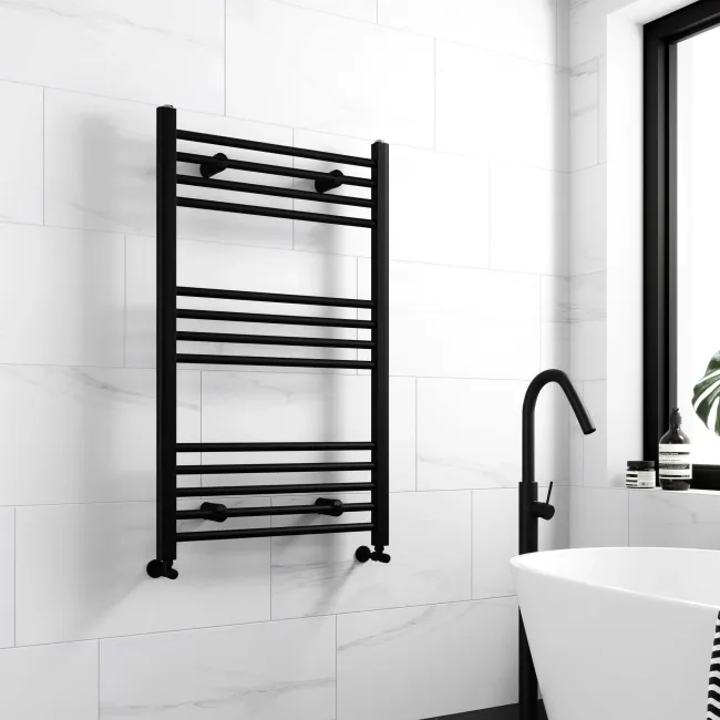 Barcelona Matt Black Straight Heated Towel Rail 1000x600mm