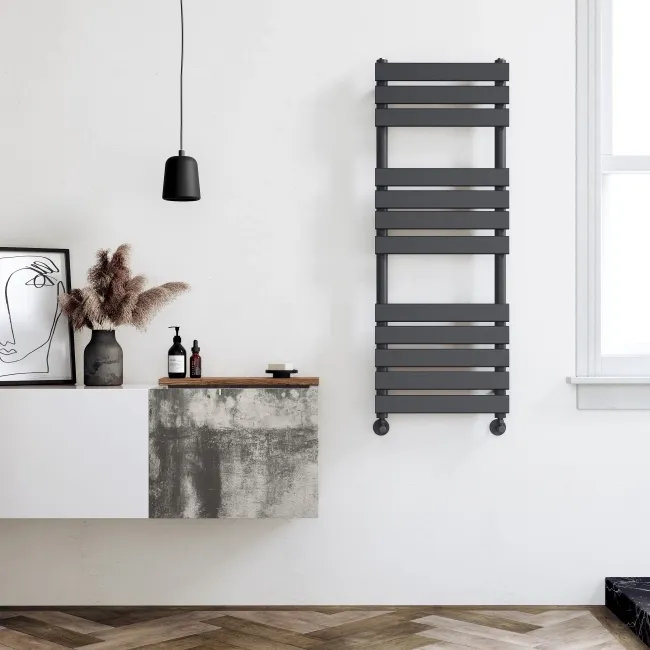 Santorini Anthracite Flat Panel Heated Towel Rail 1200x450mm