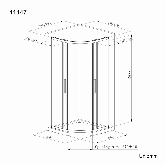 Hamburg Matt Black Easy Clean 8mm Quadrant Shower Enclosure 800x800mm - Easy Fix Feature