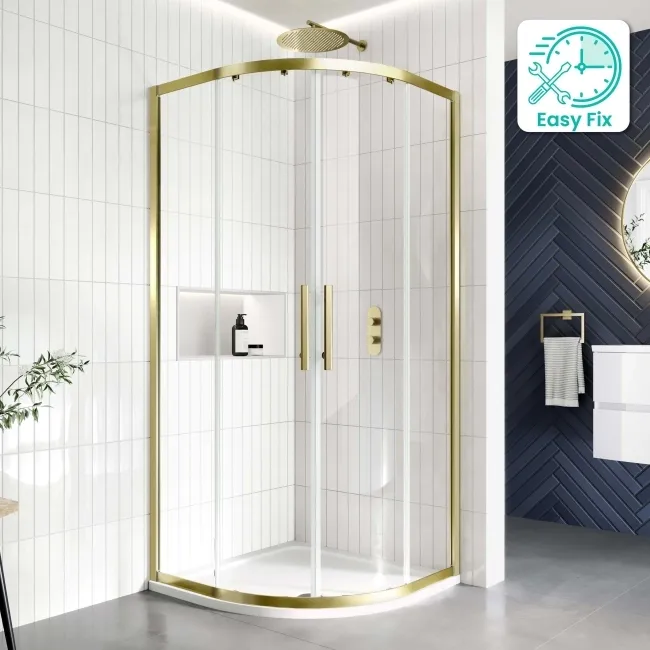 Hamburg Brushed Brass Easy Clean 8mm Quadrant Shower Enclosure 800x800mm - Easy Fix Feature