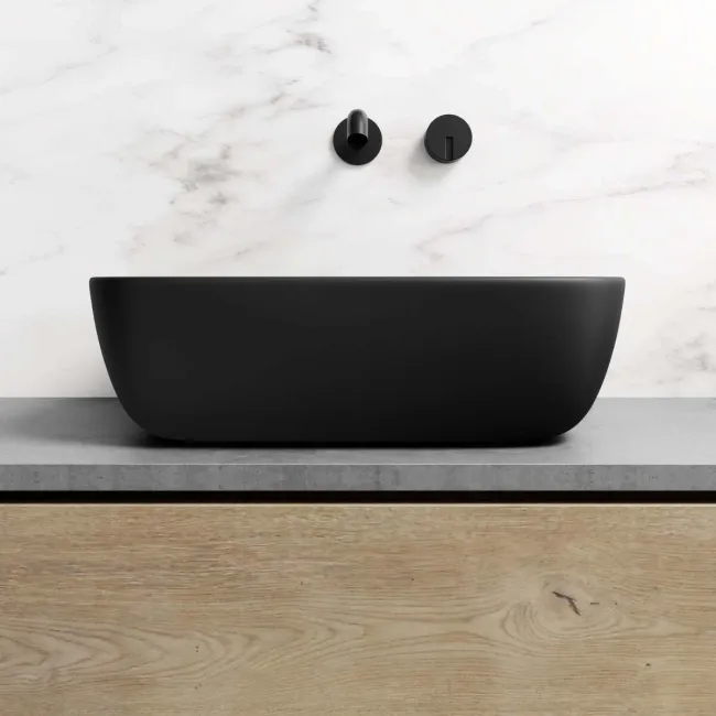 Carolina Matt Black Curved Rectangular Counter Top Basin 465mm