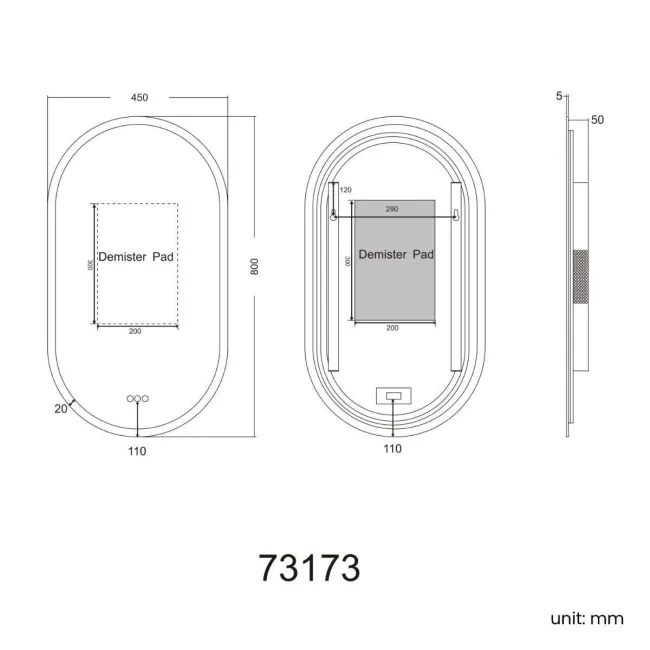 Emilee Oval Illuminated LED Mirror With BLUETOOTH Speaker 800x450mm