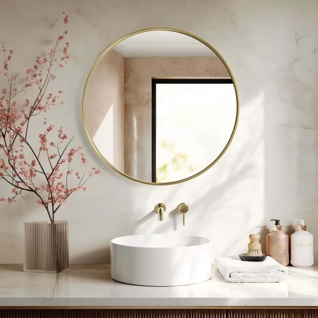 Essence Brushed Brass Round Bathroom Mirror 800mm