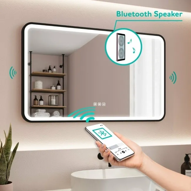 Olivia Black Framed Illuminated LED Mirror With BLUETOOTH Speaker 600x1000mm