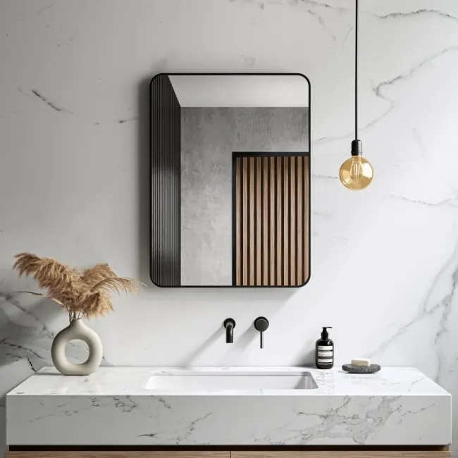 Essence Black Framed Rectangular Bathroom Mirror 800x600mm