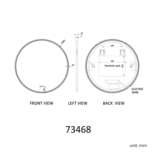 Grace Round Illuminated LED Mirror With BLUETOOTH Speaker 800mm