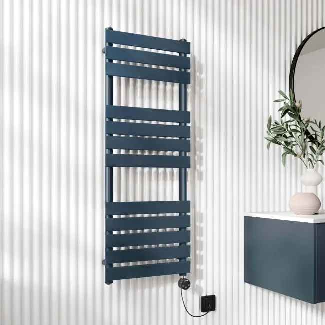 Santorini Electric Inky Blue Flat Panel Heated Towel Rail 1200x450mm