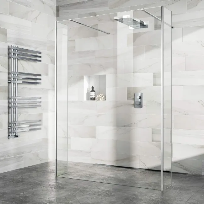 Copenhagen Easy Clean 8mm Walk Through Wet Room Shower Glass Panel 1400mm & 250mm Return Panel