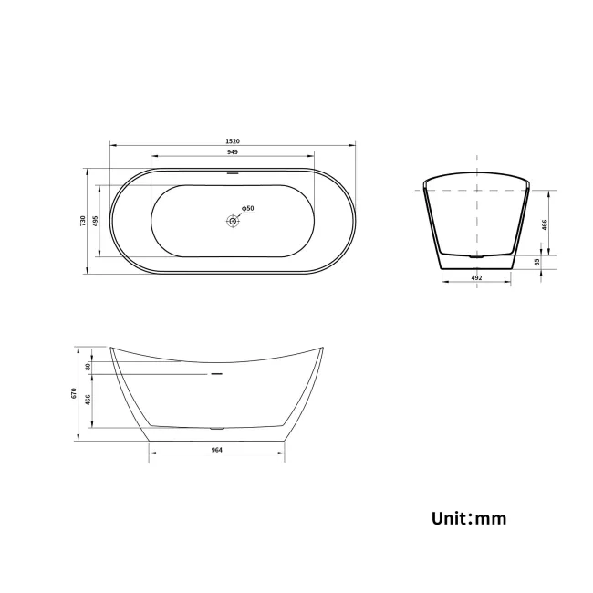 Kensington 1500mm Freestanding Slipper Bath