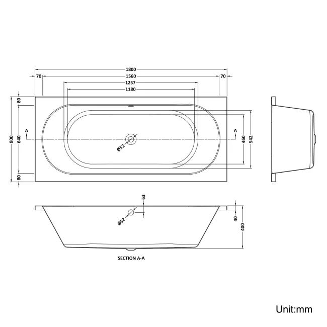 York  1800x800 Round Double Ended Bath